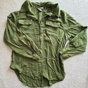 Geneology Olive Green Button-Front Blouse